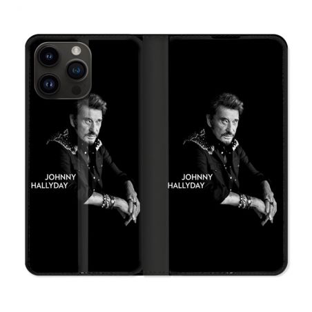 Housse Cuir Portefeuille Pour Iphone 16 Pro Plus Musique Johnny Hallyday Noir