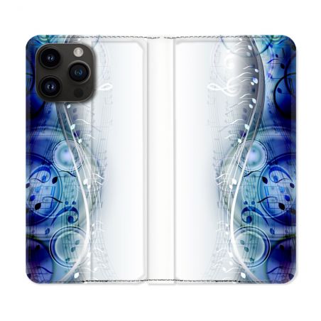 Housse Cuir Portefeuille Pour Iphone 16 Pro Plus Musique Partition Vague