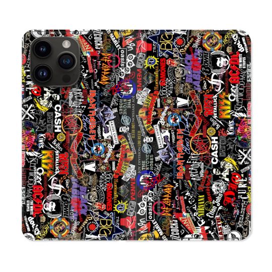 Housse Cuir Portefeuille Pour Iphone 16 Pro Plus Musique Rock Groupe