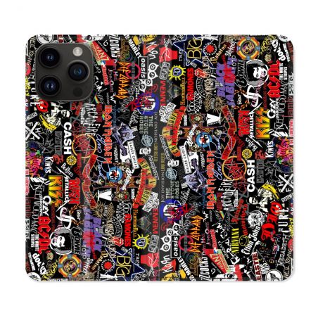 Housse Cuir Portefeuille Pour Iphone 16 Pro Plus Musique Rock Groupe