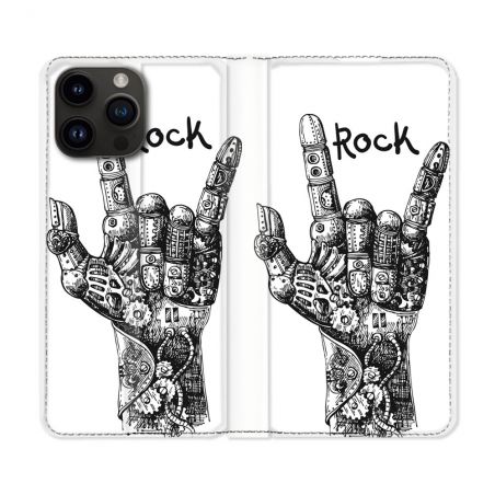 Housse Cuir Portefeuille Pour Iphone 16 Pro Plus Musique Rock Main