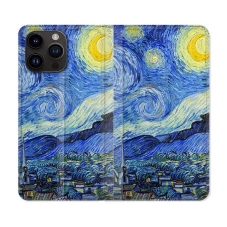 Housse Cuir Portefeuille Pour Iphone 16 Pro Plus Peinture La nuit étoilée