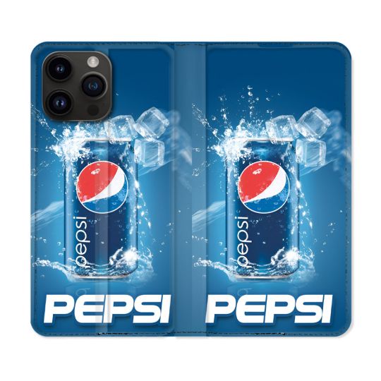 Housse Cuir Portefeuille Pour Iphone 16 Pro Plus Pepsi