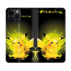 Housse Cuir Portefeuille Pour Iphone 16 Pro Plus Pokemon Pikachu Eclair