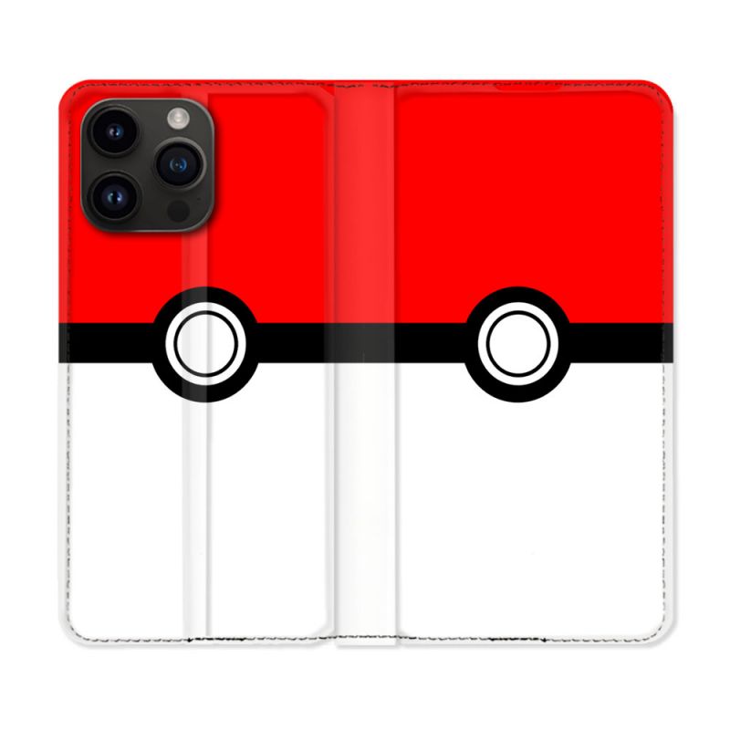 Housse Cuir Portefeuille Pour Iphone 16 Pro Plus Pokemon Pokeball