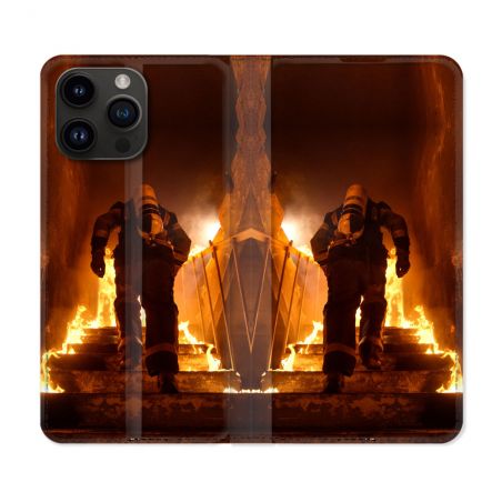 Housse Cuir Portefeuille Pour Iphone 16 Pro Plus Pompier Escalier