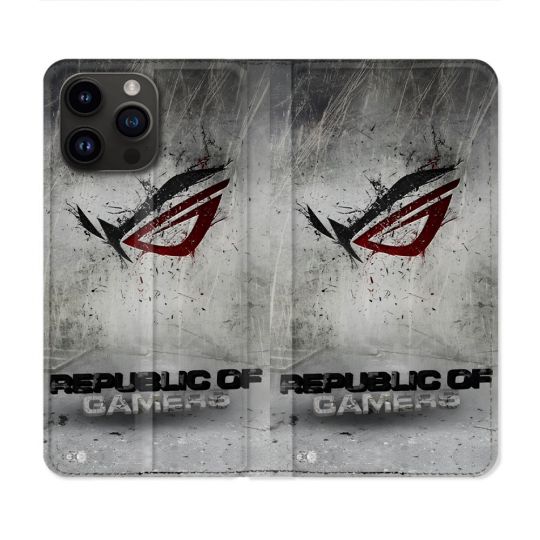 Housse Cuir Portefeuille Pour Iphone 16 Pro Plus ROG Gris