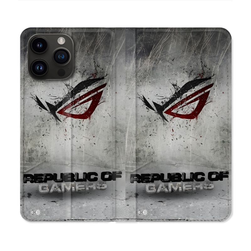 Housse Cuir Portefeuille Pour Iphone 16 Pro Plus ROG Gris