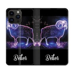 Housse Cuir Portefeuille Pour Iphone 16 Pro Plus Signe Zodiaque 2 Bélier
