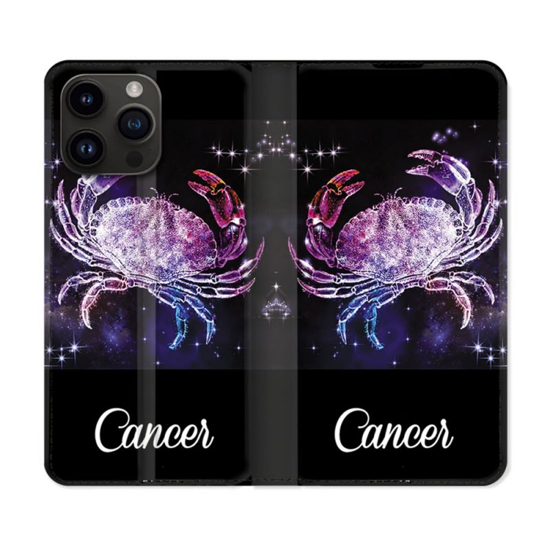 Housse Cuir Portefeuille Pour Iphone 16 Pro Plus Signe Zodiaque 2 Cancer