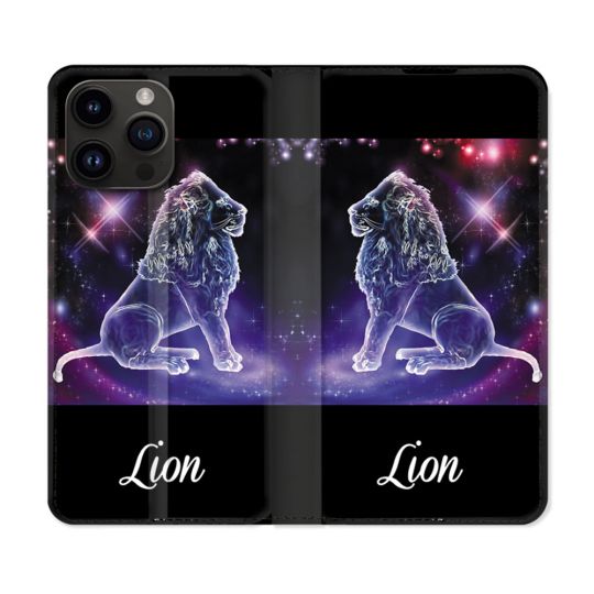 Housse Cuir Portefeuille Pour Iphone 16 Pro Plus Signe Zodiaque 2 Lion
