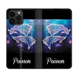 Housse Cuir Portefeuille Pour Iphone 16 Pro Plus Signe Zodiaque 2 Poisson