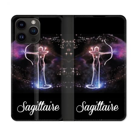Housse Cuir Portefeuille Pour Iphone 16 Pro Plus Signe Zodiaque 2 Sagittaire