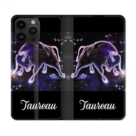 Housse Cuir Portefeuille Pour Iphone 16 Pro Plus Signe Zodiaque 2 Taureau