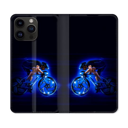 Housse Cuir Portefeuille Pour Iphone 16 Pro Plus Sport Cyclisme Bleu