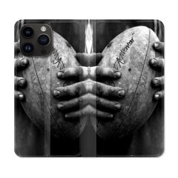 Housse Cuir Portefeuille Pour Iphone 16 Pro Plus Sport Rugby Ballon Vintage