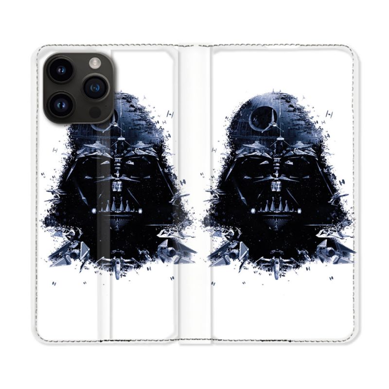 Housse Cuir Portefeuille Pour Iphone 16 Pro Plus Star Wars - Dark Vador Blanc