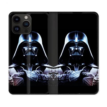 Housse Cuir Portefeuille Pour Iphone 16 Pro Plus Star Wars - Dark Vador Noir