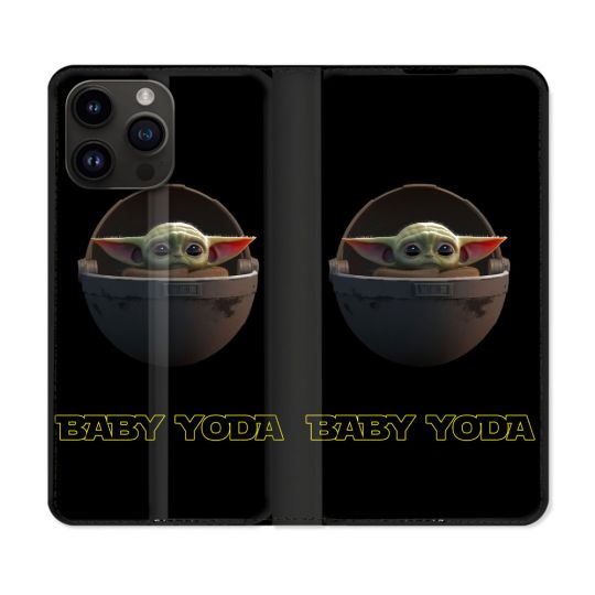 Housse Cuir Portefeuille Pour Iphone 16 Pro Plus Star Wars - Yoda bebe noir