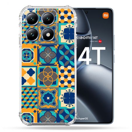 Coque Renforcée Pour Xiaomi 14T Pro Texture Carreau Ciment Orange