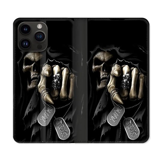 Housse Cuir Portefeuille Pour Iphone 16 Pro Plus Tete de Mort Your Next
