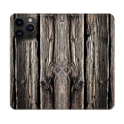 Housse Cuir Portefeuille Pour Iphone 16 Pro Plus Texture Bois