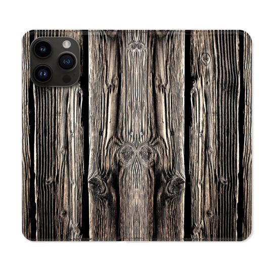 Housse Cuir Portefeuille Pour Iphone 16 Pro Plus Texture Bois