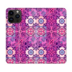Housse Cuir Portefeuille Pour Iphone 16 Pro Plus Texture Carreau Ciment Violet