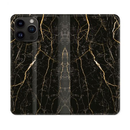 Housse Cuir Portefeuille Pour Iphone 16 Pro Plus Texture Marbre Noir