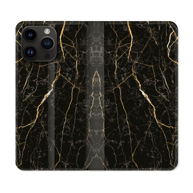 Housse Cuir Portefeuille Pour Iphone 16 Pro Plus Texture Marbre Noir