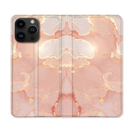 Housse Cuir Portefeuille Pour Iphone 16 Pro Plus Texture Marbre Rose