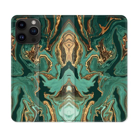 Housse Cuir Portefeuille Pour Iphone 16 Pro Plus Texture Marbre Vert