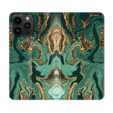 Housse Cuir Portefeuille Pour Iphone 16 Pro Plus Texture Marbre Vert
