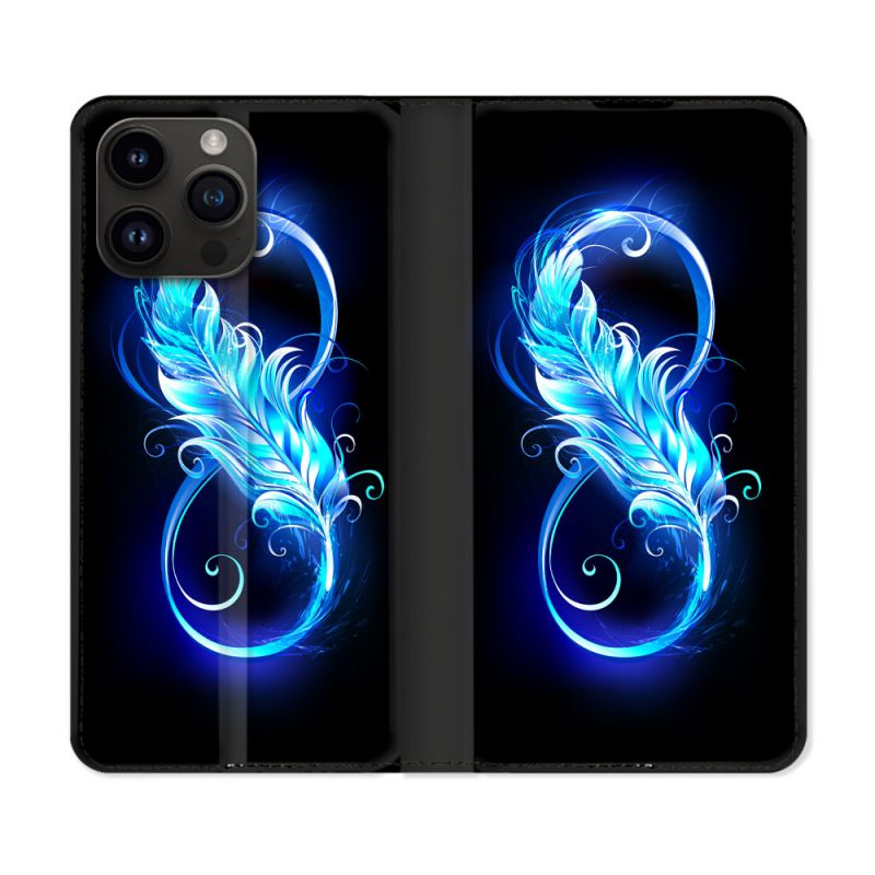 Housse Cuir Portefeuille Pour Iphone 16 Pro Plus Texture Plume Infini Bleu