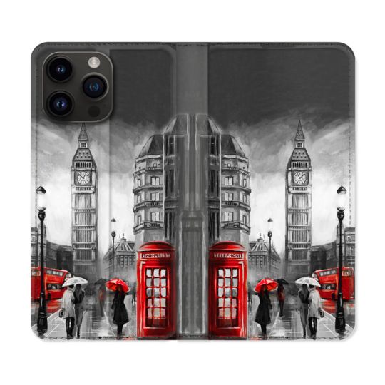 Housse Cuir Portefeuille Pour Iphone 16 Pro Plus Voyage Angleterre Londres Vintage