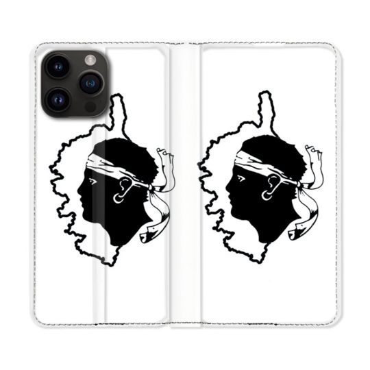 Housse Cuir Portefeuille Pour Iphone 16 Pro Plus Voyage Corse Blanc