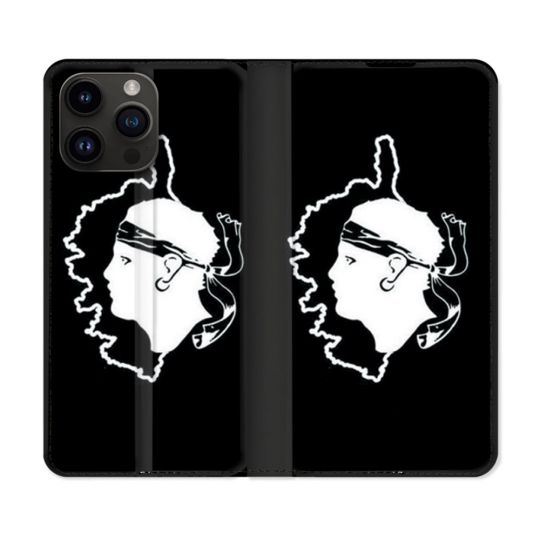 Housse Cuir Portefeuille Pour Iphone 16 Pro Plus Voyage Corse Noir