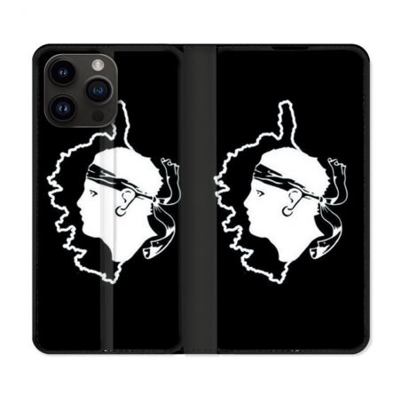 Housse Cuir Portefeuille Pour Iphone 16 Pro Plus Voyage Corse Noir