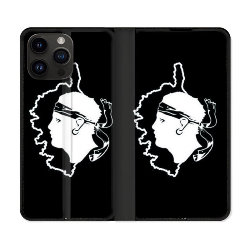 Housse Cuir Portefeuille Pour Iphone 16 Pro Plus Voyage Corse Noir