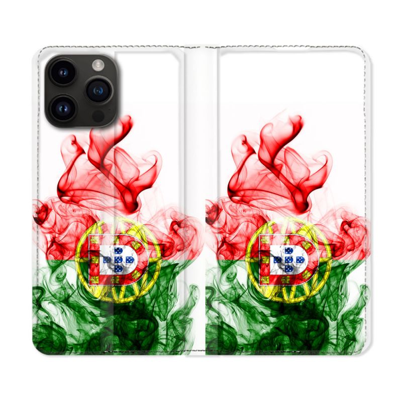 Housse Cuir Portefeuille Pour Iphone 16 Pro Plus Voyage Portugal Flamme