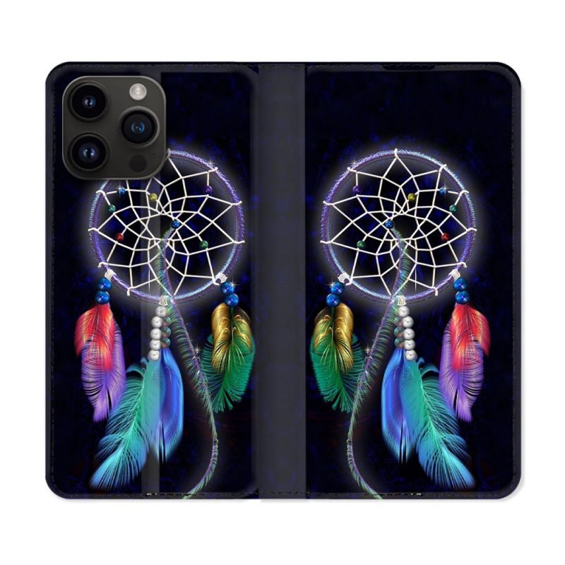 Housse Cuir Portefeuille Pour Iphone 16 Pro Plus Zen Attrape Reve Multicolore