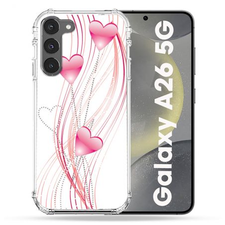 Coque renforcée Pour Samsung Galaxy A26 5G Amour Coeur Rose Montant sur Blanc
