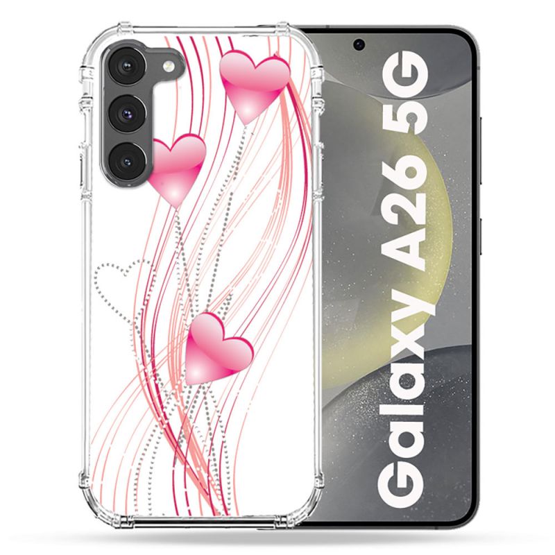 Coque renforcée Pour Samsung Galaxy A26 5G Amour Coeur Rose Montant sur Blanc