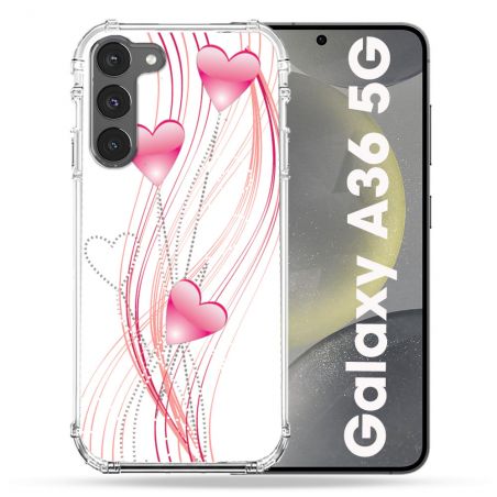 Coque Renforcée Pour Samsung Galaxy A36 5G Amour Coeur Rose Montant sur Blanc
