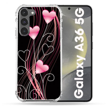 Coque Renforcée Pour Samsung Galaxy A36 5G Amour Coeur Rose Montant sur Noir