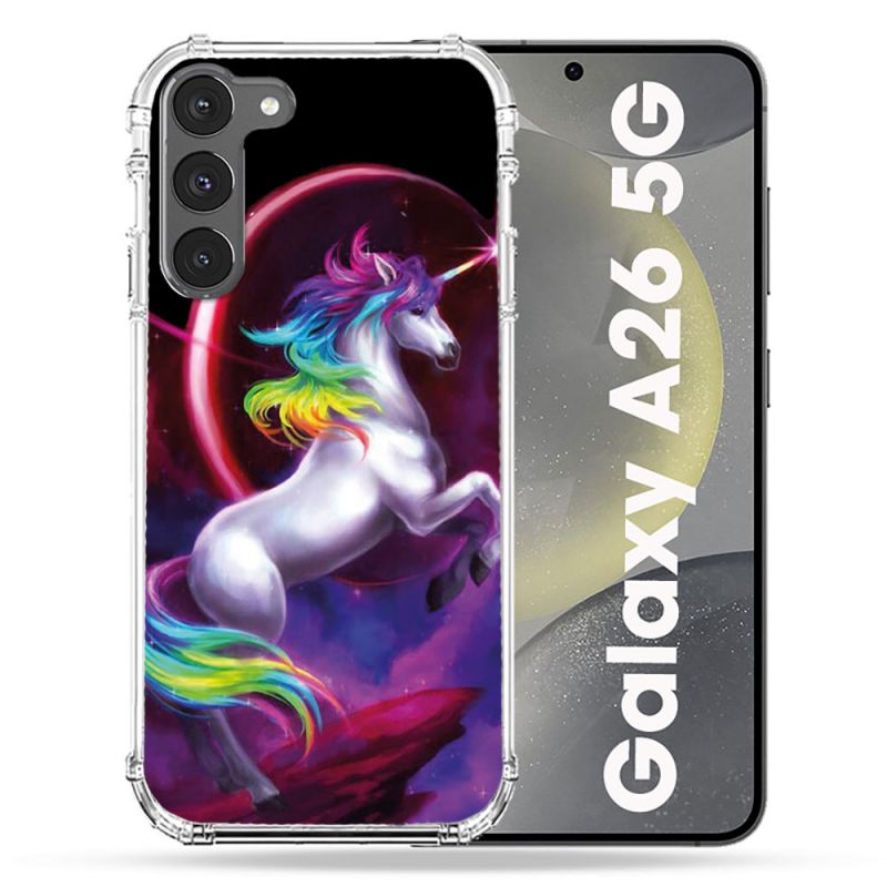 Coque renforcée Pour Samsung Galaxy A26 5G Fantastique Licorne Arc en ciel