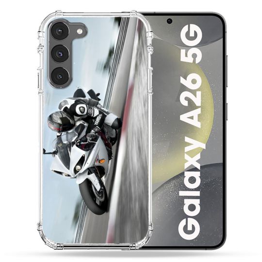 Coque renforcée Pour Samsung Galaxy A26 5G Moto Course GP Blanche