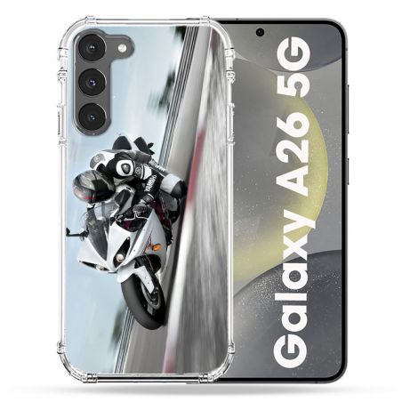 Coque renforcée Pour Samsung Galaxy A26 5G Moto Course GP Blanche