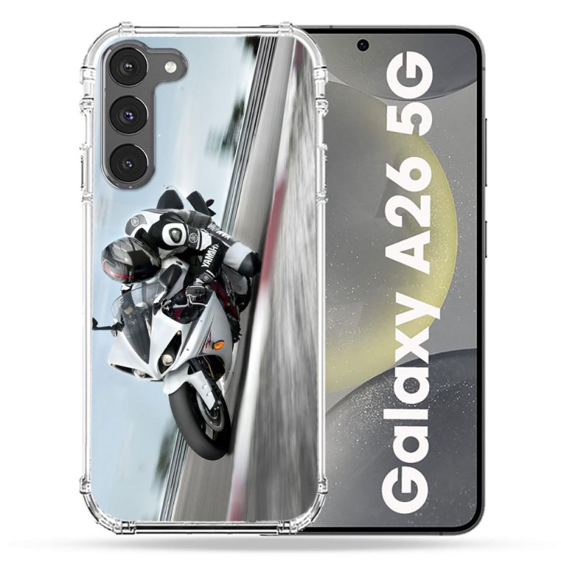 Coque renforcée Pour Samsung Galaxy A26 5G Moto Course GP Blanche