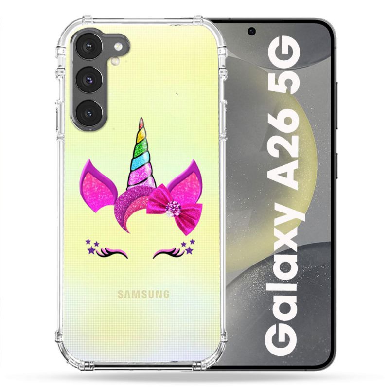Coque Transparente Pour Samsung Galaxy A26 5G Licorne Paillette